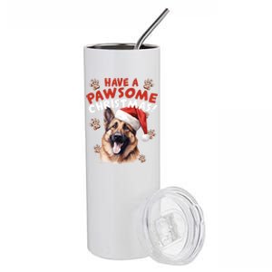 Have A Pawsome Christmas Ger Shepherd Santa Hat Dog Paws Gift Stainless Steel Tumbler