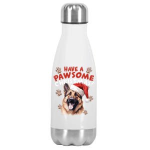 Have A Pawsome Christmas Ger Shepherd Santa Hat Dog Paws Gift Stainless Steel Insulated Water Bottle