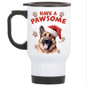 Have A Pawsome Christmas Ger Shepherd Santa Hat Dog Paws Gift Stainless Steel Travel Mug