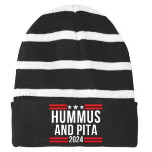 Hummus And Pita 2024 Healthy Foodie Political Election Striped Beanie with Solid Band