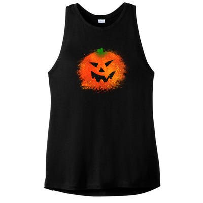 Halloween Airbrush Paint Splatter Jackolantern Pumpkin Ladies PosiCharge Tri-Blend Wicking Tank