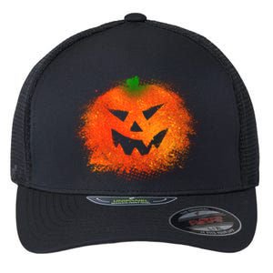 Halloween Airbrush Paint Splatter Jackolantern Pumpkin Flexfit Unipanel Trucker Cap