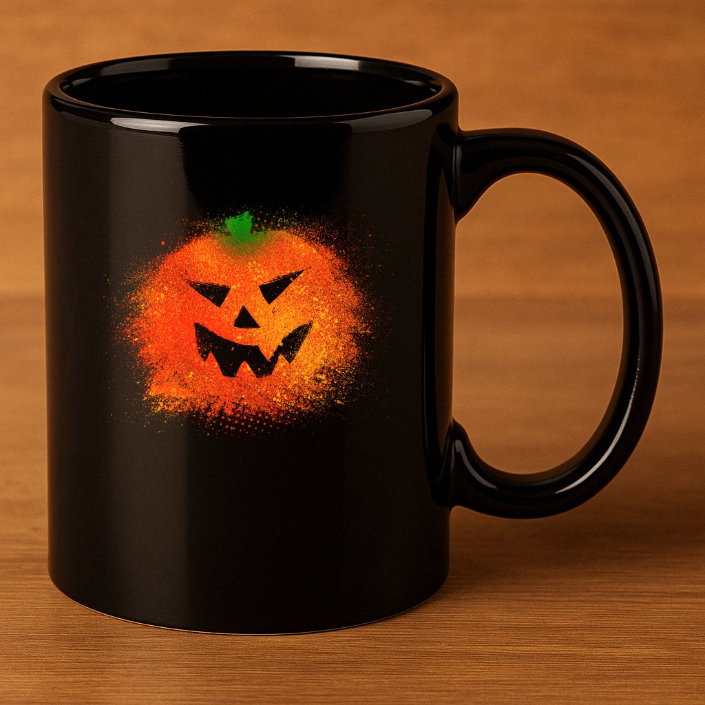 Halloween Airbrush Paint Splatter Jackolantern Pumpkin 11oz C Handle Ceramic Mug