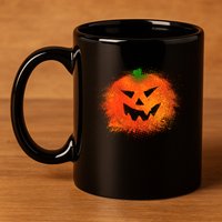 Halloween Airbrush Paint Splatter Jackolantern Pumpkin 11oz C Handle Ceramic Mug