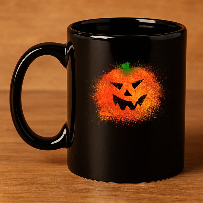 Halloween Airbrush Paint Splatter Jackolantern Pumpkin 11oz C Handle Ceramic Mug