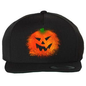 Halloween Airbrush Paint Splatter Jackolantern Pumpkin Wool Snapback Cap