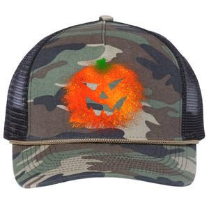 Halloween Airbrush Paint Splatter Jackolantern Pumpkin Retro Rope Trucker Hat Cap