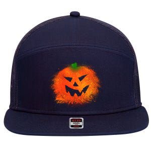 Halloween Airbrush Paint Splatter Jackolantern Pumpkin 7 Panel Mesh Trucker Snapback Hat