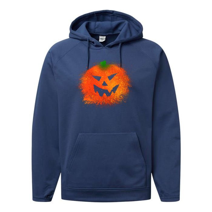 Halloween Airbrush Paint Splatter Jackolantern Pumpkin Performance Fleece Hoodie