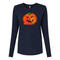 Halloween Airbrush Paint Splatter Jackolantern Pumpkin Womens Cotton Relaxed Long Sleeve T-Shirt