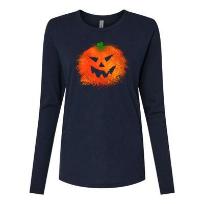 Halloween Airbrush Paint Splatter Jackolantern Pumpkin Womens Cotton Relaxed Long Sleeve T-Shirt