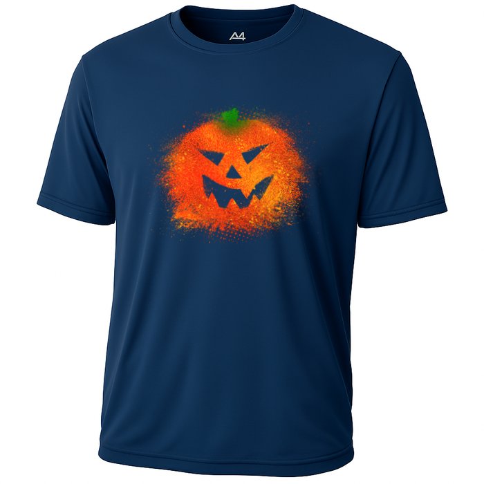 Halloween Airbrush Paint Splatter Jackolantern Pumpkin Cooling Performance Crew T-Shirt