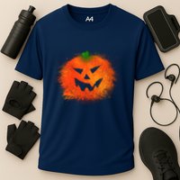Halloween Airbrush Paint Splatter Jackolantern Pumpkin Cooling Performance Crew T-Shirt
