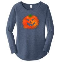 Halloween Airbrush Paint Splatter Jackolantern Pumpkin Women's Perfect Tri Tunic Long Sleeve Shirt