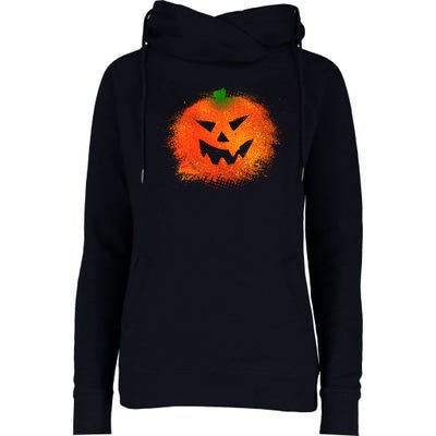 Halloween Airbrush Paint Splatter Jackolantern Pumpkin Womens Funnel Neck Pullover Hood