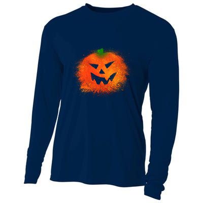 Halloween Airbrush Paint Splatter Jackolantern Pumpkin Cooling Performance Long Sleeve Crew