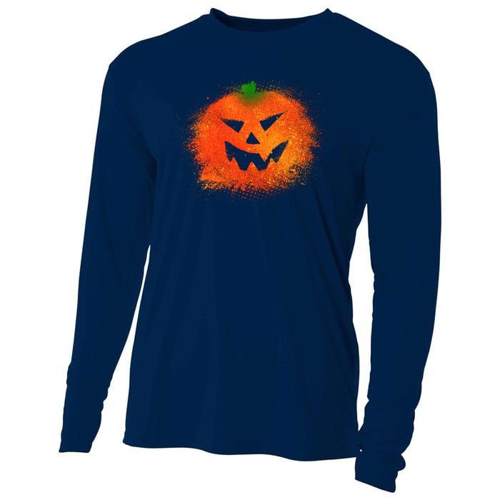 Halloween Airbrush Paint Splatter Jackolantern Pumpkin Cooling Performance Long Sleeve Crew