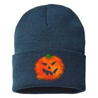 Halloween Airbrush Paint Splatter Jackolantern Pumpkin Sustainable Knit Beanie