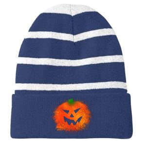 Halloween Airbrush Paint Splatter Jackolantern Pumpkin Striped Beanie with Solid Band