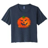 Halloween Airbrush Paint Splatter Jackolantern Pumpkin Women's Crop Top Tee