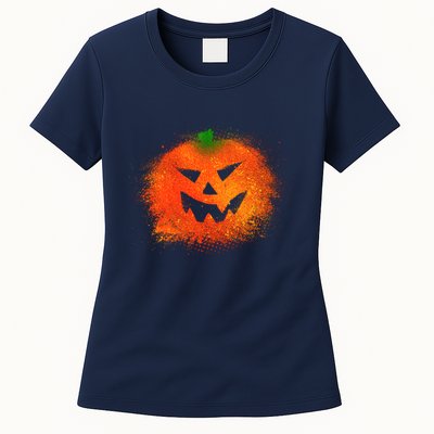 Halloween Airbrush Paint Splatter Jackolantern Pumpkin Womens T-Shirt