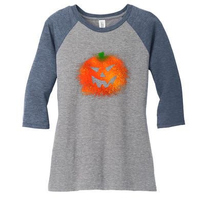 Halloween Airbrush Paint Splatter Jackolantern Pumpkin Women's Tri-Blend 3/4-Sleeve Raglan Shirt