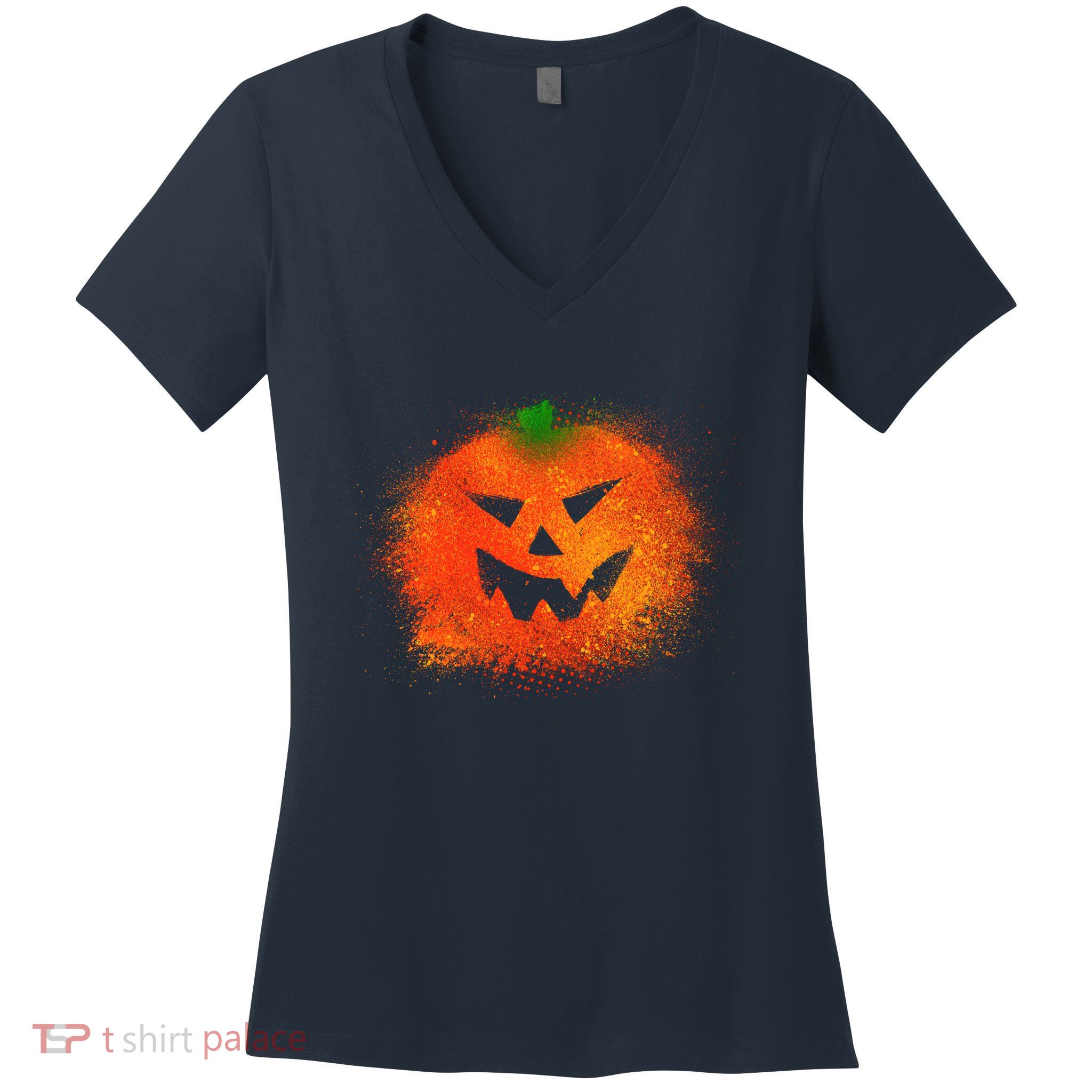 Halloween Airbrush Paint Splatter Jackolantern Pumpkin Women's V-Neck T-Shirt