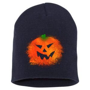 Halloween Airbrush Paint Splatter Jackolantern Pumpkin Short Acrylic Beanie