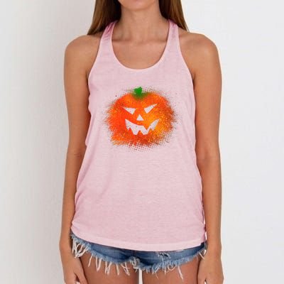 Halloween Airbrush Paint Splatter Jackolantern Pumpkin Women's Knotted Racerback Tank