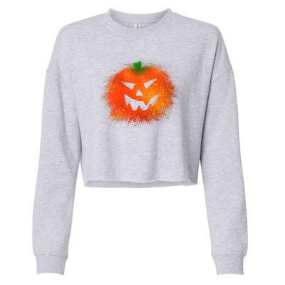 Halloween Airbrush Paint Splatter Jackolantern Pumpkin Cropped Pullover Crew