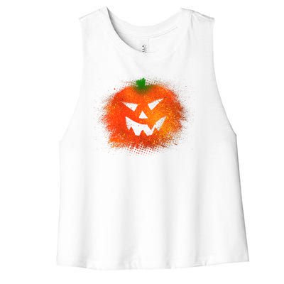 Halloween Airbrush Paint Splatter Jackolantern Pumpkin Women's Racerback Cropped Tank