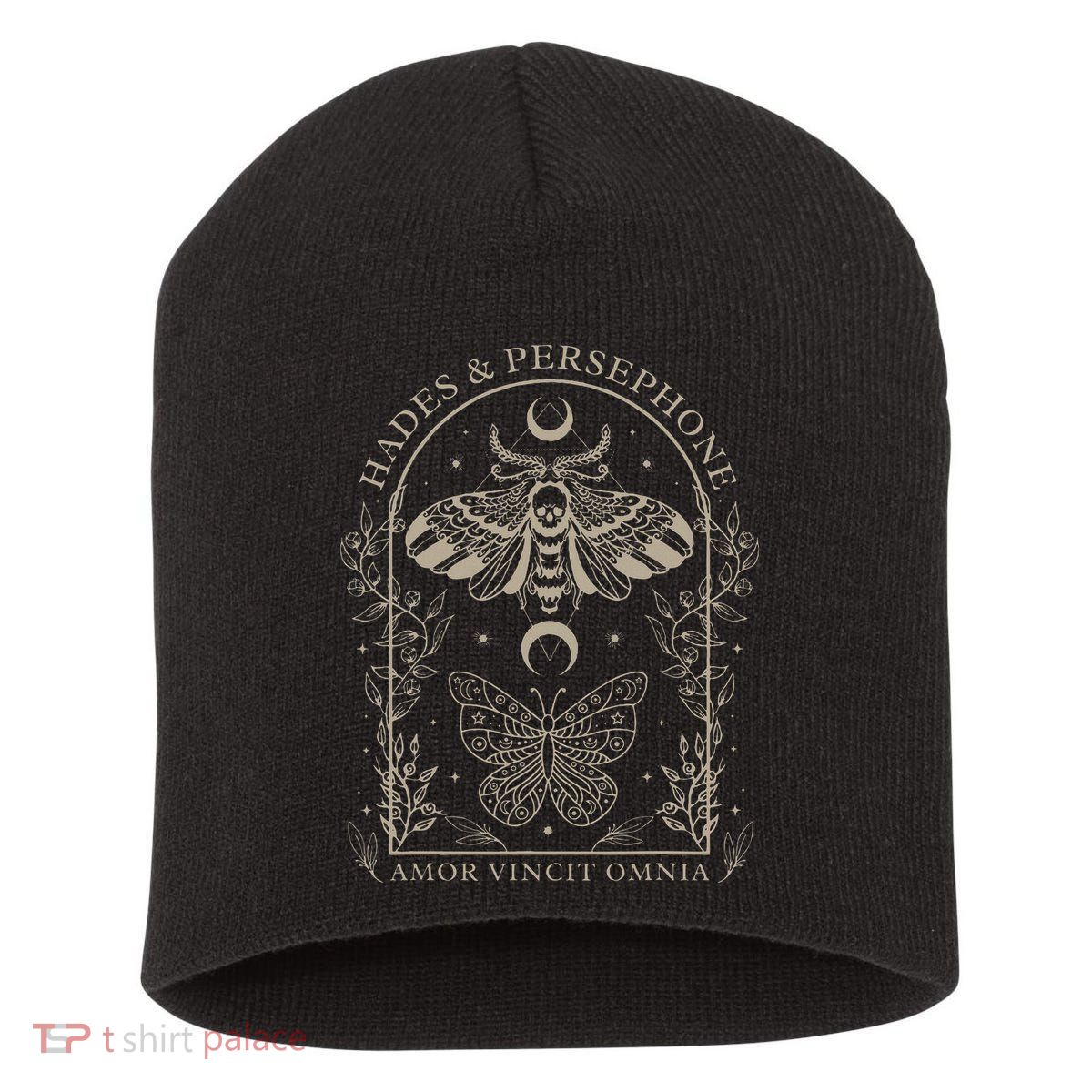 Hades And Persephone Moth And Butterfly Mythology Short Acrylic Beanie