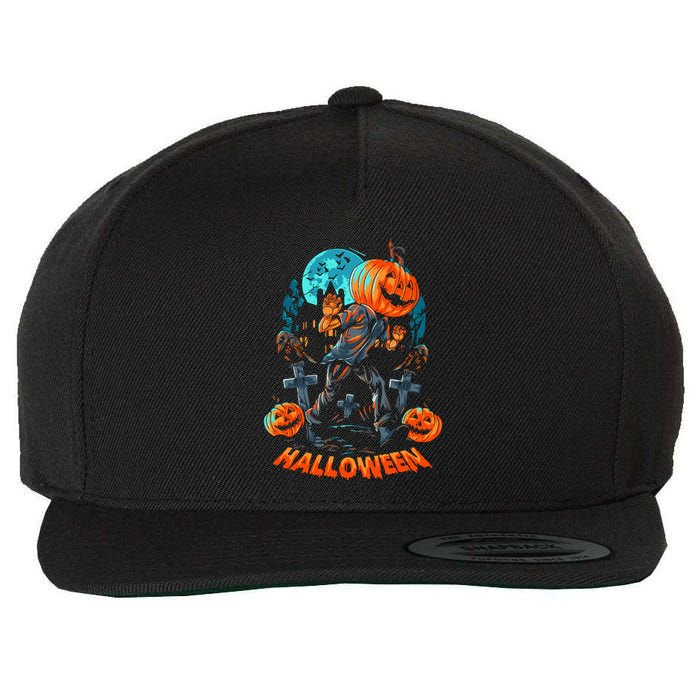 Halloween A Pumpkin Head Wool Snapback Cap