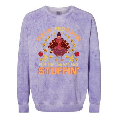 Huffin And Puffin For Stuffin Turkey Trot Squad Thanksgiving Gift Colorblast Crewneck Sweatshirt