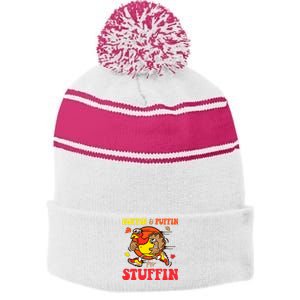 Huffin And Puffin Stuffin Thanksgiving Cute Turkey Run Trot Stripe Pom Pom Beanie