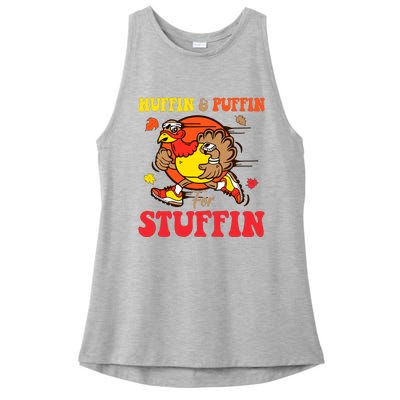 Huffin And Puffin Stuffin Thanksgiving Cute Turkey Run Trot Ladies PosiCharge Tri-Blend Wicking Tank