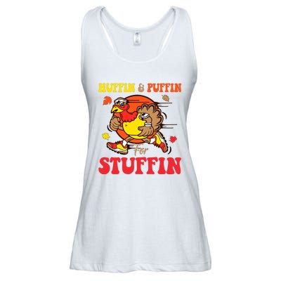 Huffin And Puffin Stuffin Thanksgiving Cute Turkey Run Trot Ladies Essential Flowy Tank