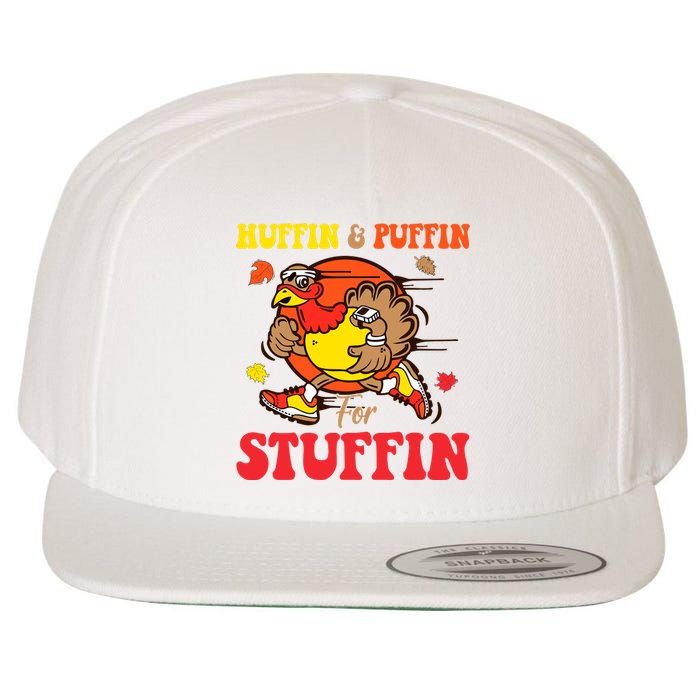 Huffin And Puffin Stuffin Thanksgiving Cute Turkey Run Trot Wool Snapback Cap