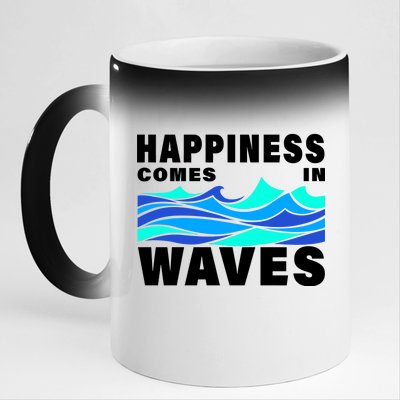 Happiness Comes In Waves 11oz Black Color Changing Mug