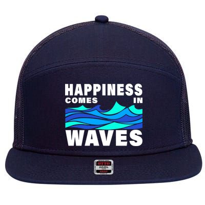 Happiness Comes In Waves 7 Panel Mesh Trucker Snapback Hat