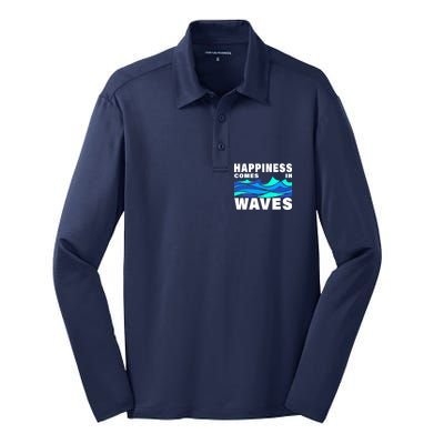 Happiness Comes In Waves Silk Touch Performance Long Sleeve Polo