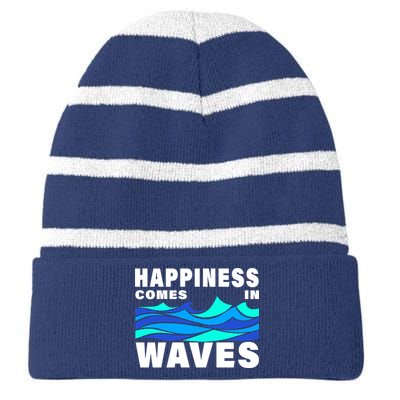 Happiness Comes In Waves Striped Beanie with Solid Band