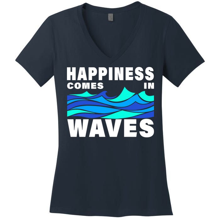 Happiness Comes In Waves Women's V-Neck T-Shirt