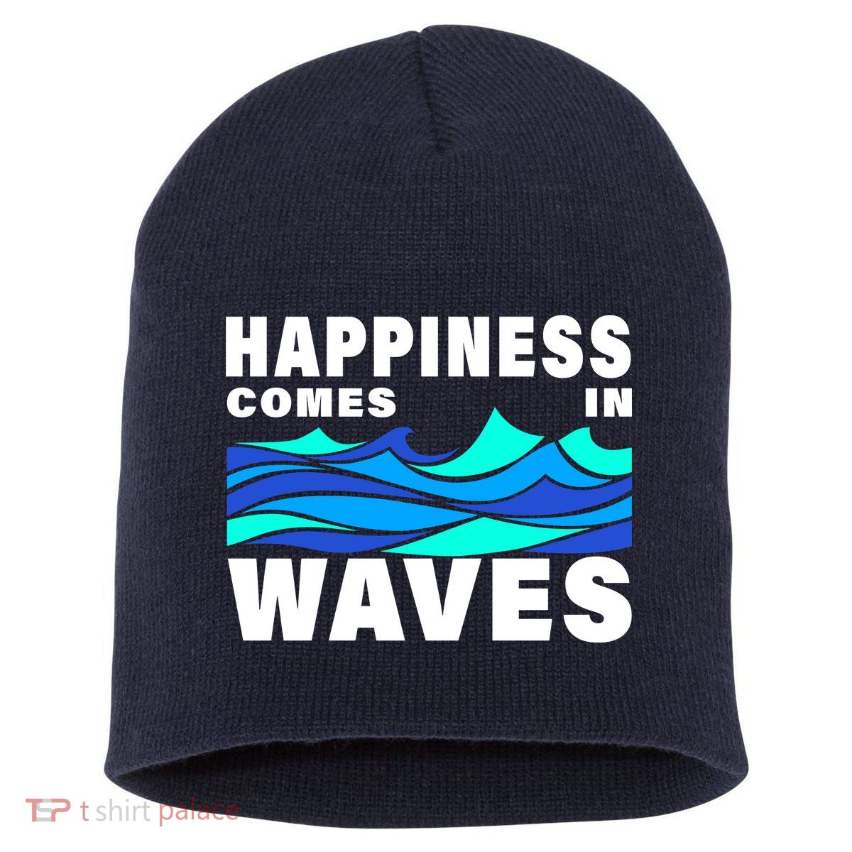 Happiness Comes In Waves Short Acrylic Beanie