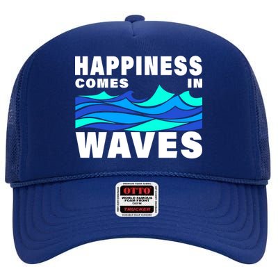 Happiness Comes In Waves High Crown Mesh Back Trucker Hat