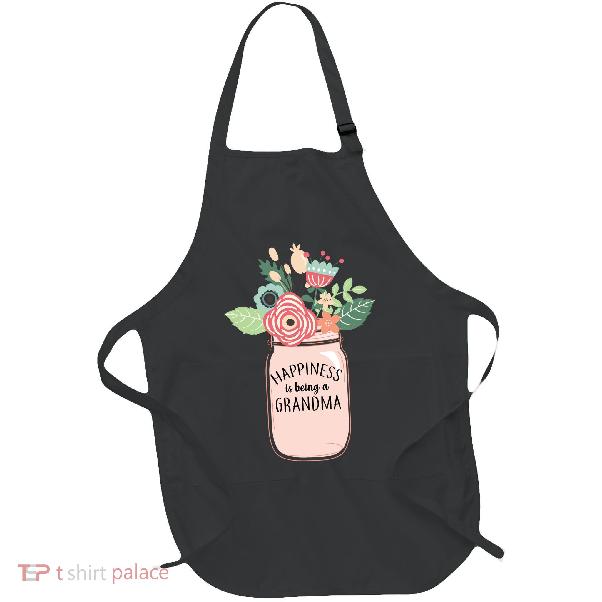 Happiness Is Being A Grandma Flower Full-Length Apron With Pockets