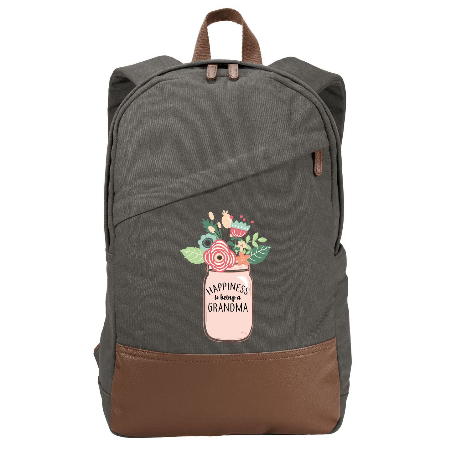 Happiness Is Being A Grandma Flower Cotton Canvas Backpack