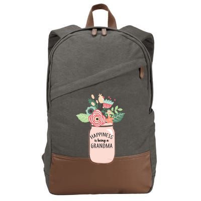 Happiness Is Being A Grandma Flower Cotton Canvas Backpack