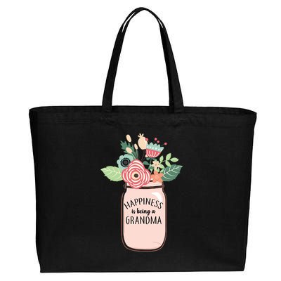 Happiness Is Being A Grandma Flower Cotton Canvas Jumbo Tote