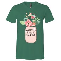 Happiness Is Being A Grandma Flower V-Neck T-Shirt